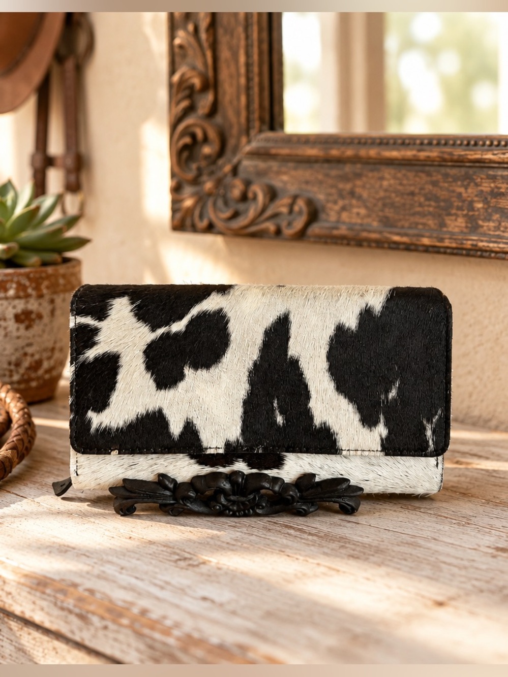 New Brown Genuine Leather Cowhide Flap Handmade Womenโs Wallet Gift Western